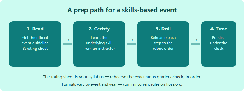 A four-step preparation path for a HOSA Emergency Preparedness skills event